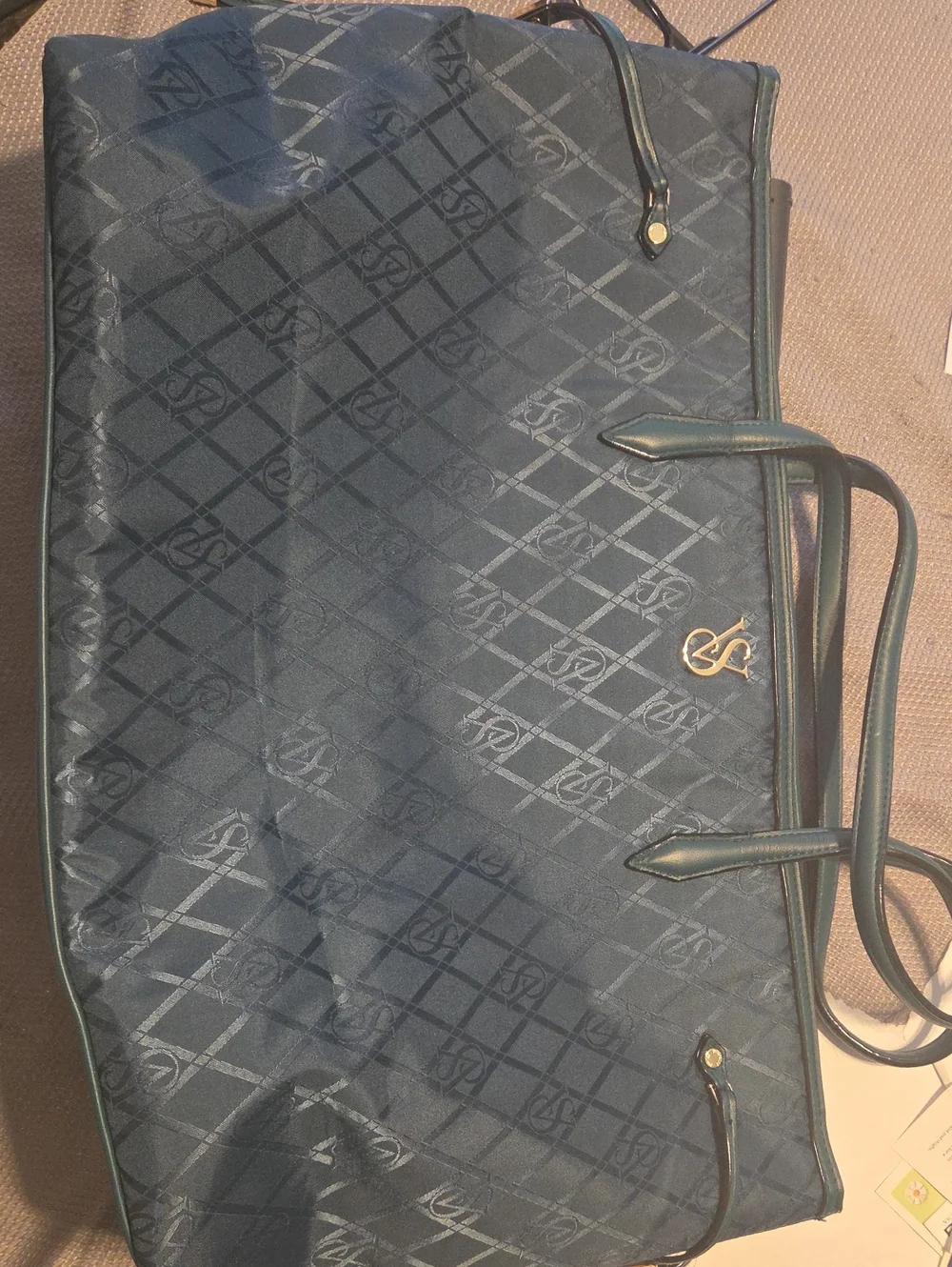 Victoria's Secret Navy Monogram Tote with Gold Logo Accent